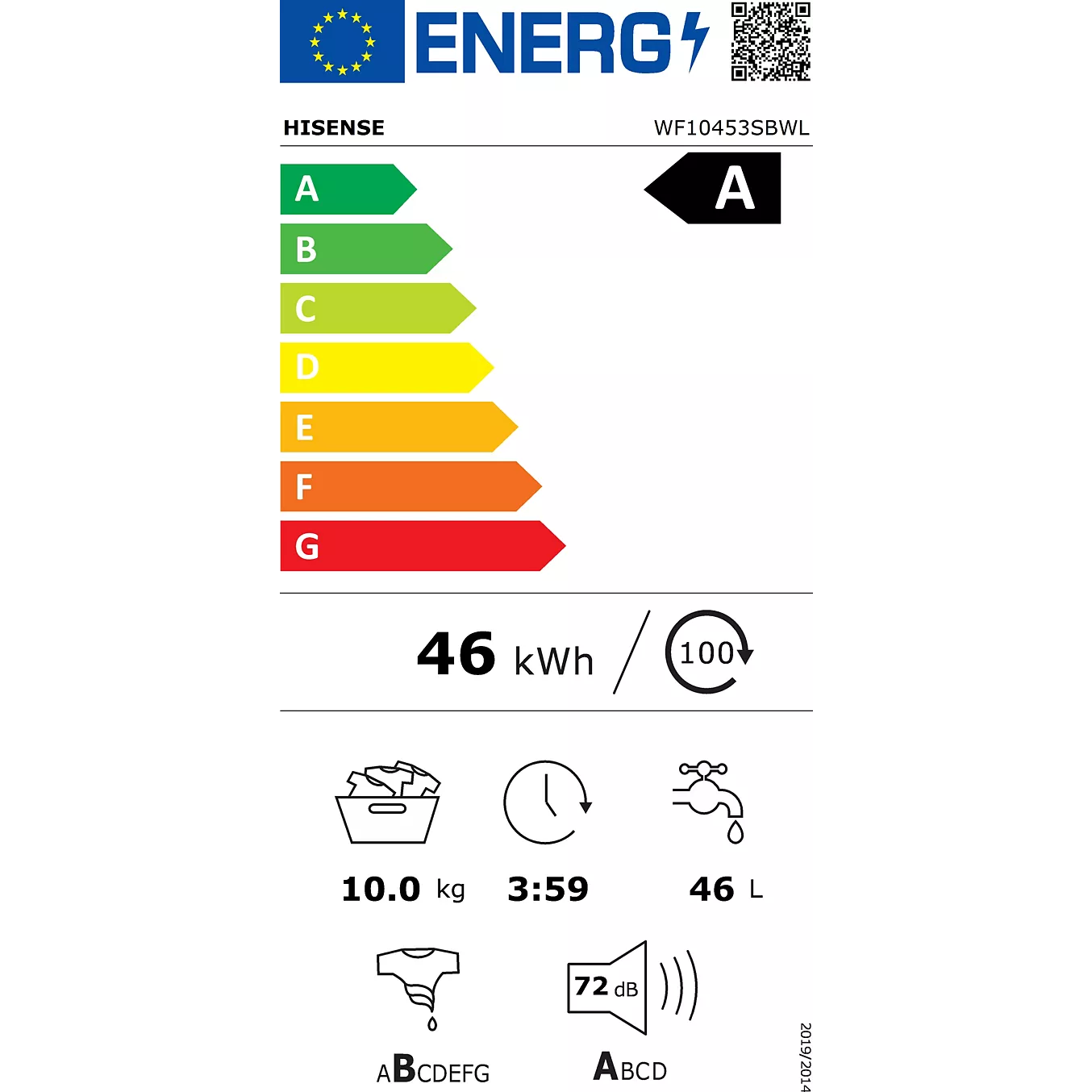 Lave-linge hublot Hisense WF10453SBWL – 10 kg