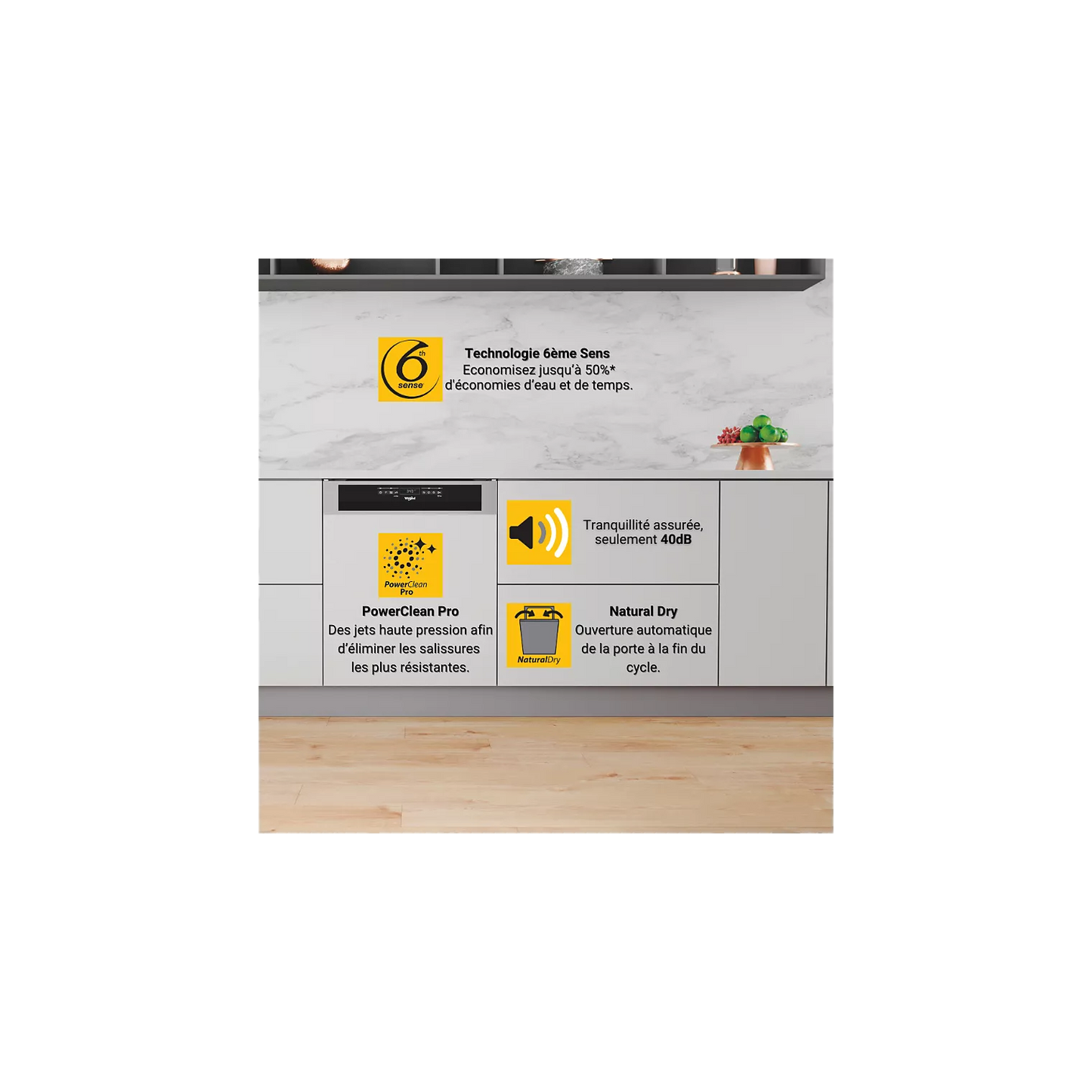 Lave-vaisselle encastrable Whirlpool WD0BD851AX – 6ème Sens – 14 couverts