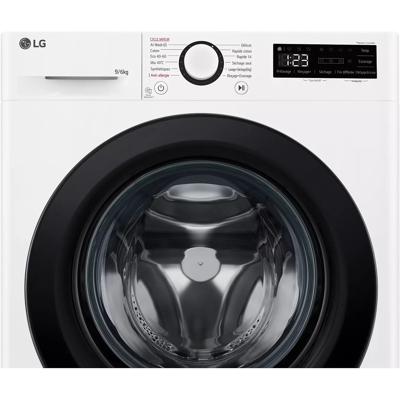Lave-linge séchant hublot LG F964R35WRS – 9 kg / 6 kg